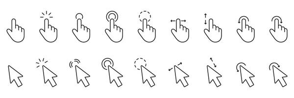 Cursor And Pointer Line Icon Set. Click And Gesture Outline Symbol Collection. Editable Stroke. Isolated Illustration vector