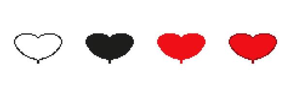 Heart Shaped Balloon Pixelated Icon Set. Pixel Art Symbol Collection Of Heart Shaped Balloons In Various Colors. Isolated Illustration vector