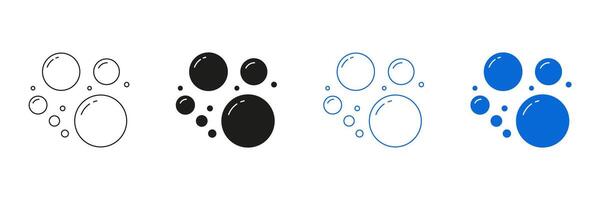 Cleansing Bubbles And Microfoam Line And Solid Icon Set. Air Spheres And Floating Water Droplets Symbol Collection. Isolated Illustration vector
