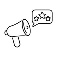 Megaphone With Star Ratings Line Icon. Customer Feedback, Review, And Promotion Outline Symbol. Marketing Communication And Brand Reputation. Editable Stroke. Isolated Illustration vector