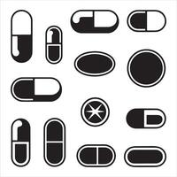 Black and White Assorted Pill and Capsule Icons vector