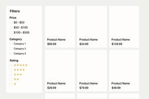 Online product grid layout with sidebar filters vector