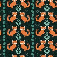 Cute red panda and leaf pattern background for textile and wallpaper design vector
