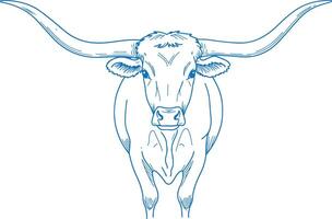 Simple Minimalist Line Art of a Longhorn Cow with Wide Horns in a Hand-Drawn Western Style Illustration for Farm and Ranch Design vector