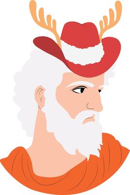 A cartoon image of a Prometheus wearing a hat with antlers