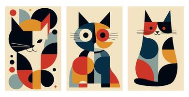 Abstract Geometric Cat Art Prints Set vector