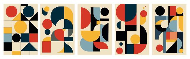 a set of five abstract paintings with geometric shapes vector