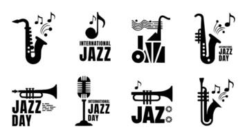 International Jazz Day Icons Set with Musical Instruments and Notes vector
