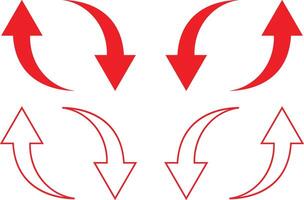 a collection of bold red curved arrows pointing in various directions on a white background collection of red arrow icons in various directions vector
