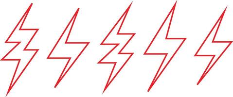 simple lightning red stroke bolt icon set creative illustration electric thunder and bolt flash icon set stroke red silhouette lightning bolt flash symbols red lightning bolt icons vector