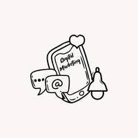 Black and White Sketch of Digital Marketing Elements vector
