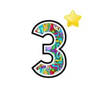 Colorful Patterned Number Three with Star vector