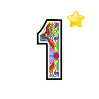 Colorful Patterned Number One with Star vector