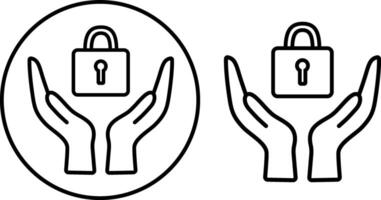 Hands holding the vect lock icon for safety. Security is characterized by an icon. The contour being edited. The best flat icon vector
