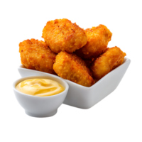 Chicken nuggets served with dipping sauce in a white bowl set png