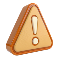 3D Rendering Orange Triangular Warning Sign with Exclamation Point on Transparent Background png