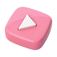 Glossy Pink Square with White Play Button, Transparent Background, Modern 3D Render png