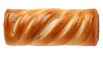 top view of fluffy jam roll cake with golden spiral crust and soft filling, sweet bakery snack on isolated background png