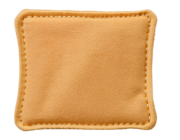 top view of yellow square fabric patch with soft textile texture and stitched border on isolated background png