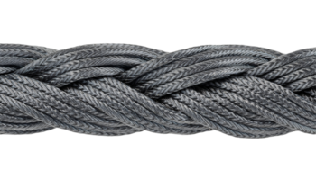 thick braided grey paracord rope close-up with strong synthetic strands and tight woven texture for tactical utility on isolated background png