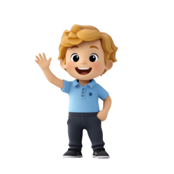 sorridente Garoto desenho animado personagem acenando, 3d rendido ilustração com transparente fundo png