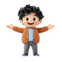 Happy Cartoon Boy with Open Arms 3D Render Isolated on transparent Background png