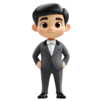 Smiling Cartoon Boy in Grey Tuxedo, 3D Rendered Illustration Isolated on transparent Background png
