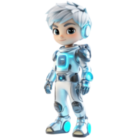 3D Render of a Cute Boy in Futuristic White and Blue Spacesuit Isolated on transparent Background png