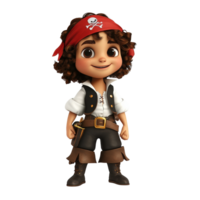 Smiling Cartoon Pirate Child in 3D Render Isolated on transparent Background png