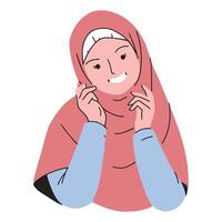 Smiling Woman Adjusting Her Hijab vector