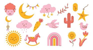 A Set of Flat Boho Element in Kids Style vector