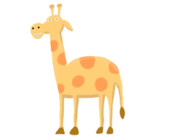 Cartoon giraffe in crayon style, with a long neck, large eyes, colorful spots, and a playful, whimsical vibe, set against a simple, light background. png