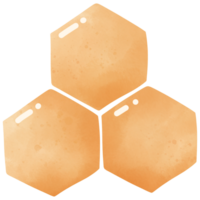 Three orange hexagons connect at a central point, forming a hexagon cluster. Each has a small white highlight, giving it a shiny, honeycomb-like surface. png