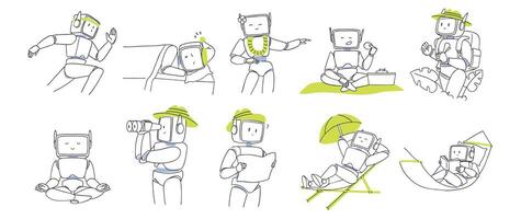 Set of Robot do Summer Activity Concept vector