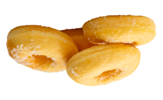 Four Cinnamon donuts in stack isolated with clipping path in file format png