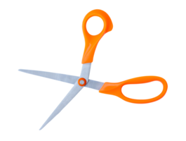 A pair of multipurpose scissors with orange handle isolated in file format png