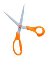 Top view of a pair of multipurpose scissors with orange handle isolated in file format png
