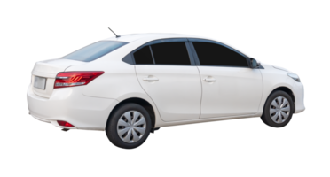 Right side view and back view of white sports sedan car isolated with clipping path in file format png