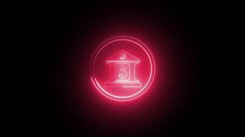 Glowing red color neon Bank building icon loop animation, glowing neon Bank building logo animation 4k on black background, with alpha. video