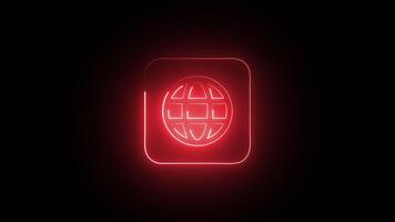 Glowing red color neon Web icon loop animation, glowing neon Web logo animation 4k on black background, with alpha. video