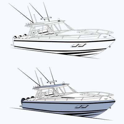 Boat Illustration Line Art for print