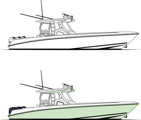 Fishing Boat Line Art Illustration for printing