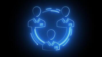 Glowing blue color neon Business communication icon loop animation, glowing neon Business communication logo animation 4k on black background, with alpha. video