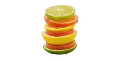 A Vibrant Stack of Citrus Fruit Slices Lime, Orange, Lemon, Grapefruit, a Delightful Display of Freshness and Zesty Colors png
