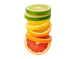 Vibrant Citrus Stack Lime, Lemon, Orange, Grapefruit Slices png