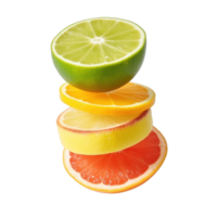 Vibrant Citrus Stack Lime, Orange, Lemon, Grapefruit Slices in Airy Levitation png