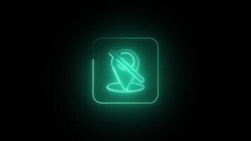 Glowing cyan color neon Location off icon loop animation, glowing neon Location off logo animation 4k on black background, with alpha. video