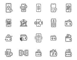 Mobile Payment and E-Wallet Line Icons vector