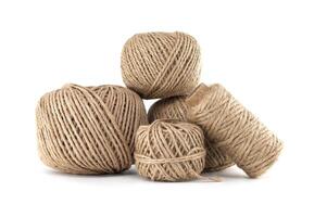 Natural Twine Balls of Various Sizes Isolated on White Background photo