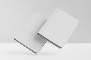 Stack of White Blank Books Displayed on Minimalist Background For Mockup photo
